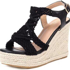 Open Toe Woven Braided Espadrille Wedge Sandals for Women Casual Summer Shoes